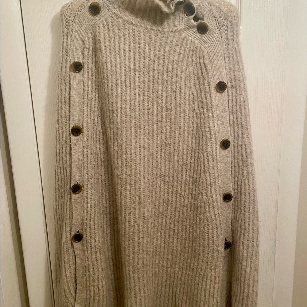 J. Crew Off-White Wool Textured Sweater Poncho Cape
